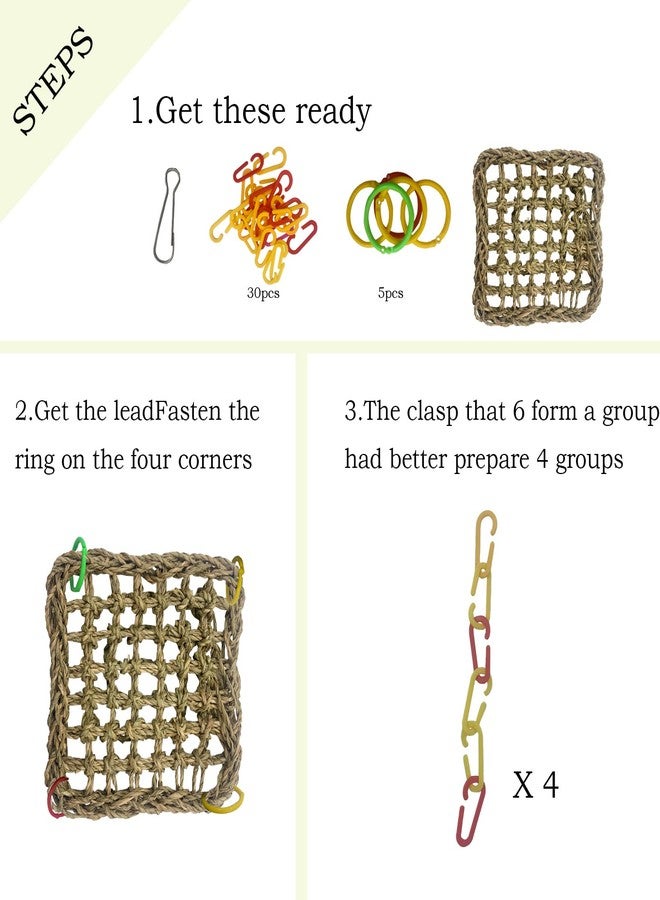 MUYG حصيرة MUYG للطيور مصنوعة من الأعشاب البحرية، حصيرة أرجوحة للببغاء منسوجة من الأعشاب البحرية الطبيعية، جدار بحث الطيور عن الطعام، لعبة مضغ ملونة، أراجيح معلقة متحركة للطيور، ألعاب هزازة، وسادة تسلق للببغاوات - Image 5